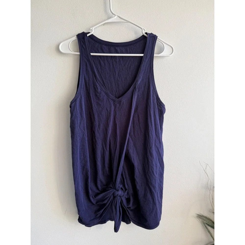 Lululemon Front Tie Knot V-Neck Tank Top Navy Purple Sleeveless Activewear 4021
